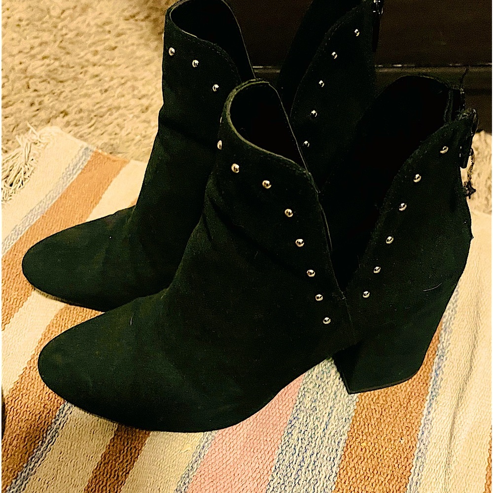 Black Ankle boots with square heal and metal design  pieces